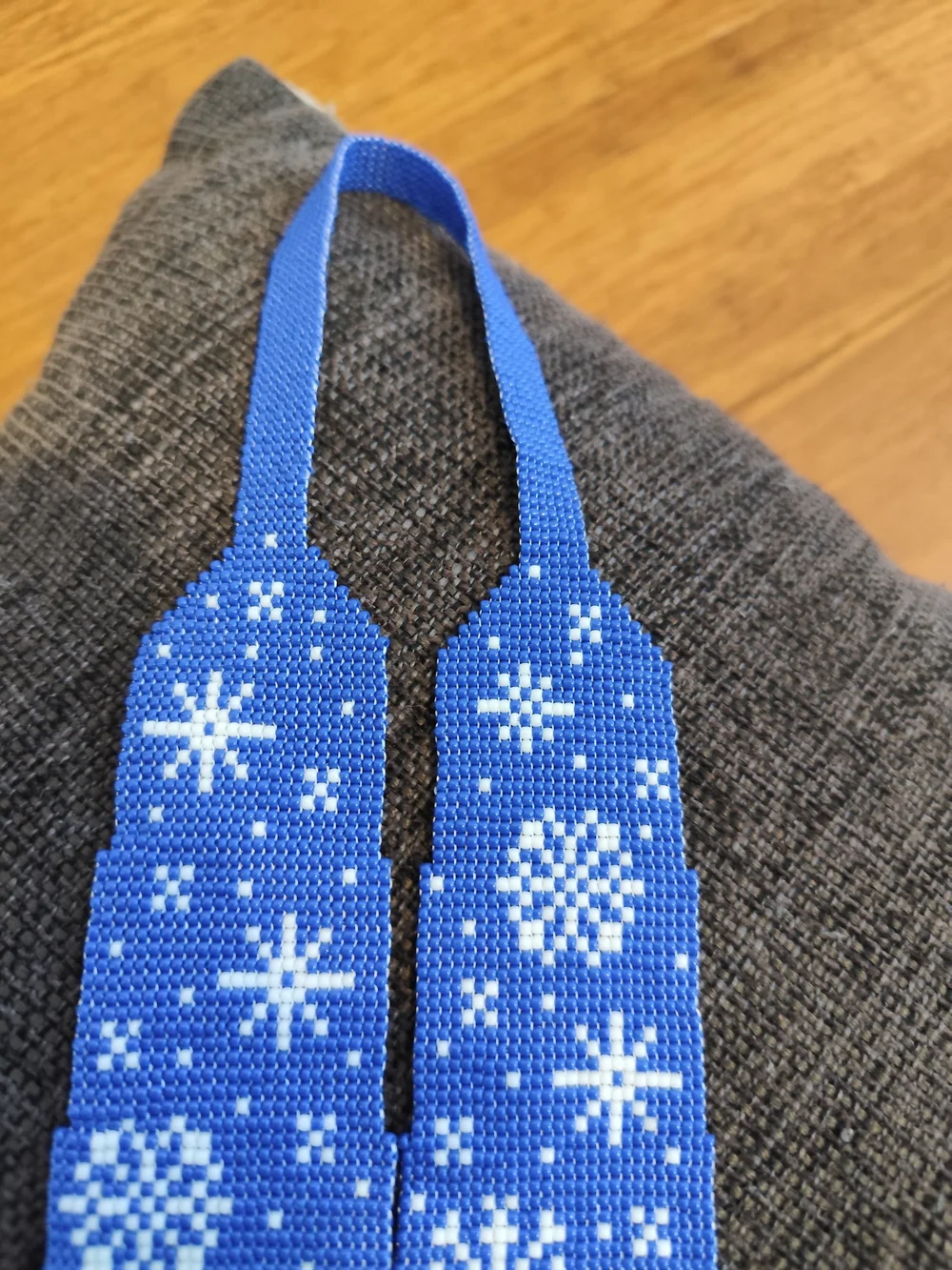 Handmade Beaded Cardinal Winter Necklace - Blue and Red